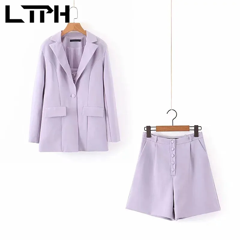 LTPH ins-Conjunto de 3 piezas para mujer, traje de negocios, chaqueta informal con cuello en V, camisola, pantalones cortos, primavera 2021