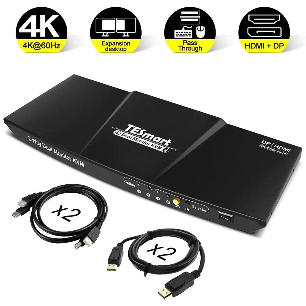 Порт дисплея двойной монитор KVM переключатель Поддержка порта UHD 4K @ 60Hz USB 2 0
