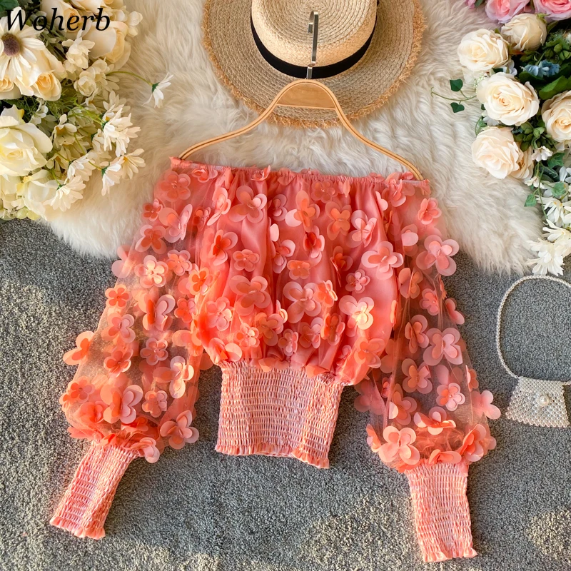 Женская шифоновая блузка Woherb привлекательная прозрачная с объемным цветочным