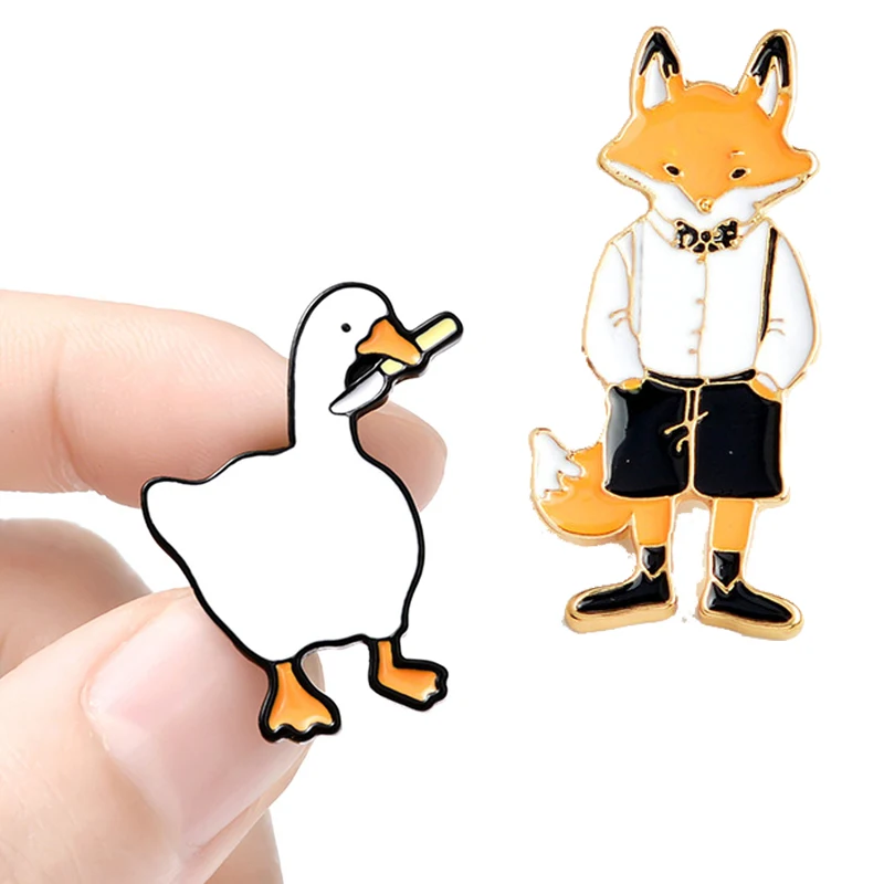 

Funny Cartoon Animal Brooch Pins Enamel Fox Goose Brooches Badge Jewelry Apparel Brooches Pin Christmas Kids Gift