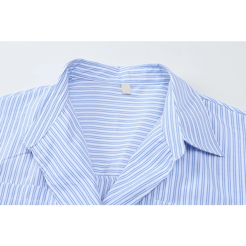 Блузка Женская Асимметричная в голубую полоску свободная рубашка с отложным