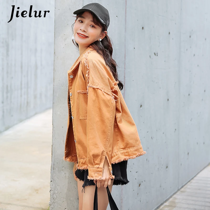 Женская куртка Jielur однотонная хипстерская уличная с карманами отложным