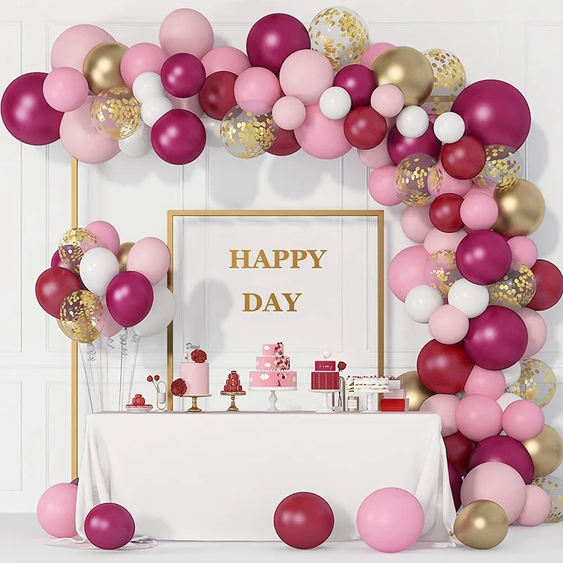 

129 PCS Red Balloons Arch Kit Party Supplies for Proposal Engagement Wedding Anniversary Decoration Golden Confetti Balloons