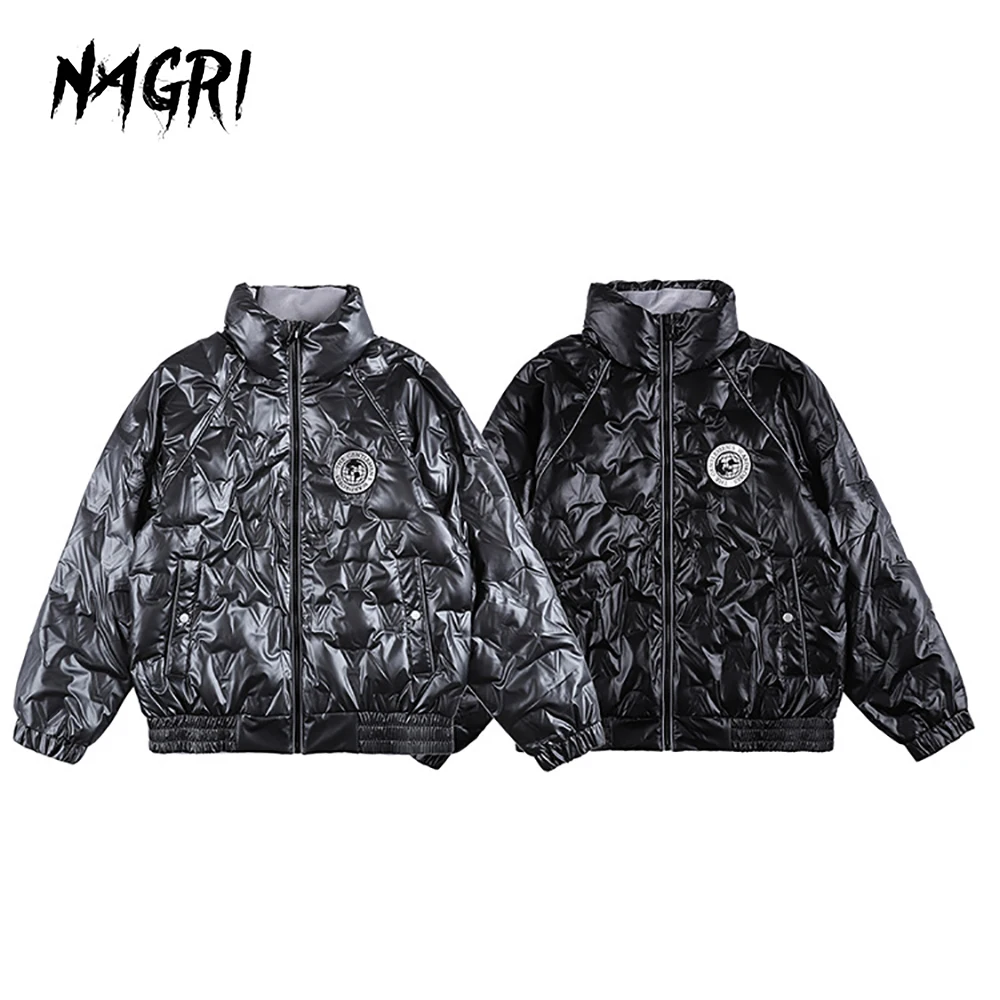 

NAGRI Men Jacket Coat Hip Hop Letter Logo Streetwear Duck Down Coat Casual Parka Male Winter Down Jacket Grey Black