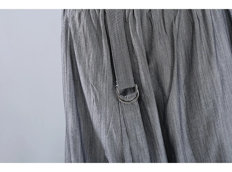 

[EAM] High Elastic Waist Gray Pleated Pocket Wide Leg Trousers New Loose Fit Pants Women Fashion Tide Spring Summer 2021 1DD6723
