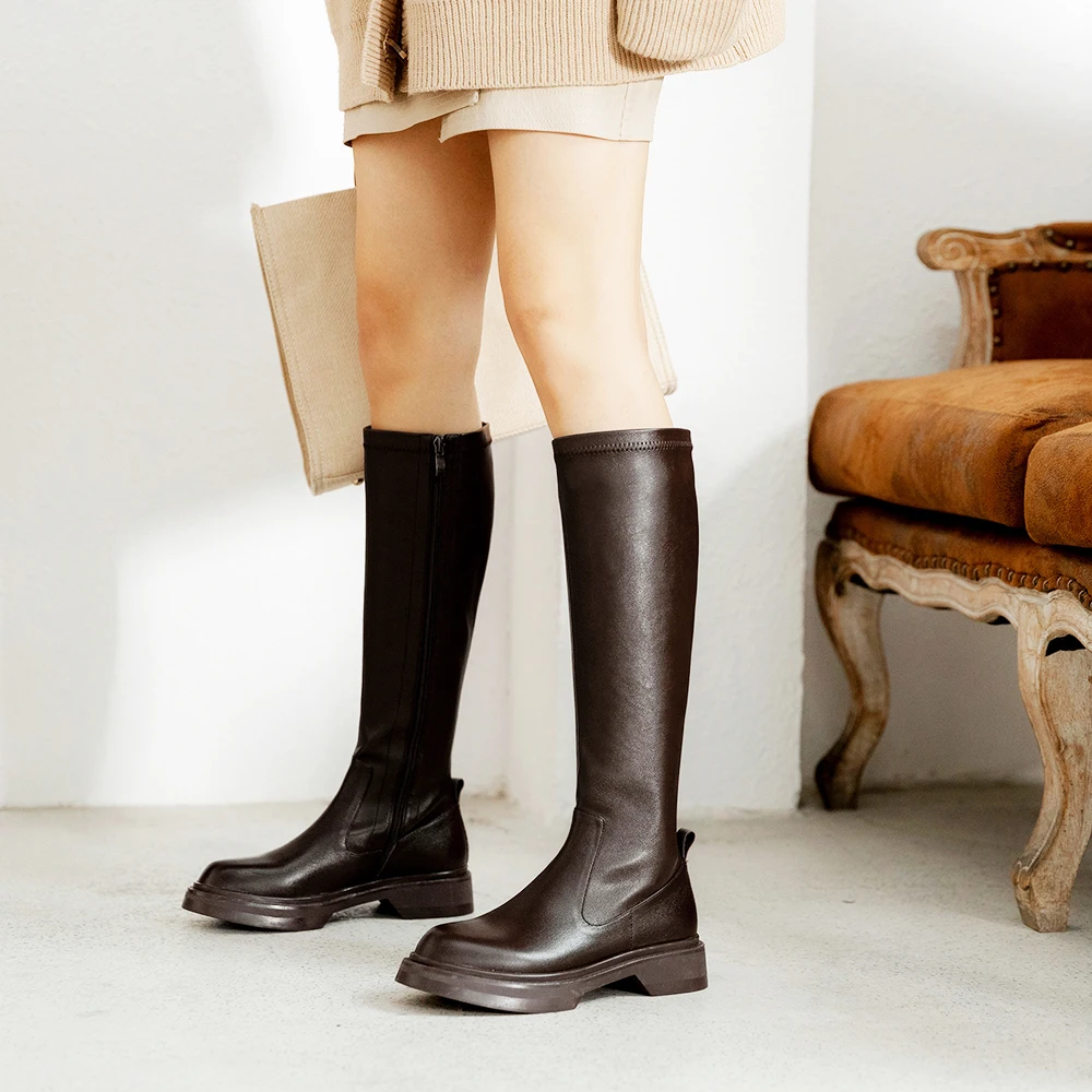 

Kickway/эластичные сапоги до колена из искусственной кожи; Женские сапоги; Высокие сапоги из натуральной кожи на плоской подошве; Зимние сапоги...