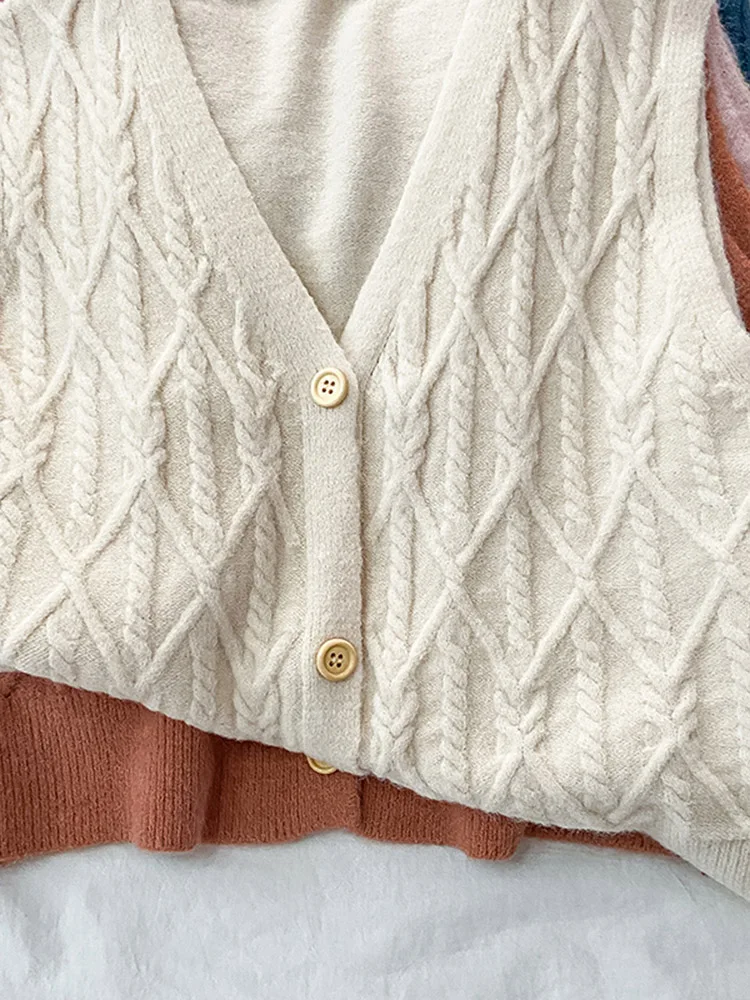 

2021 New Spring Autumn Boutique Knitted Women Waistcoat V-neck Vintage Sleeveless Outwear Jackets Fashion Female Vest