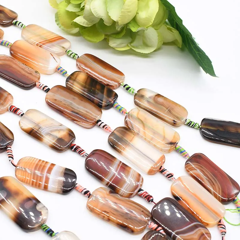

2strands/lot 39mm rectangular brown striped natural agate For DIY Necklace Jewelry Making 15" Free Shipping