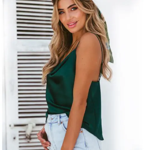 Женская майка на бретельках Повседневная шелковая атласная без рукавов размера