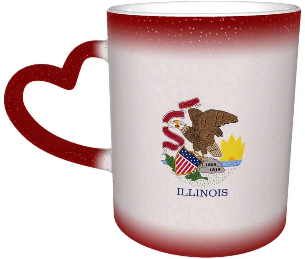 

Flag And Seal Of Illinois Color Changing Starry Sky Mug Heart Shaped Coffee Magic Mug