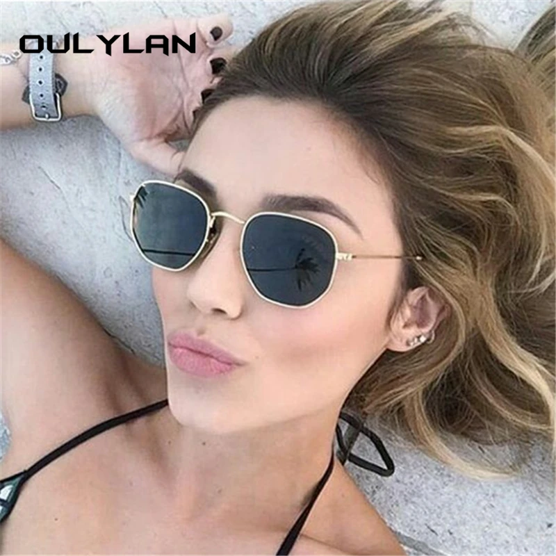 Oulylan, Винтажные Солнцезащитные очки, женские, мужские, фирменный дизайн, Ретро стиль, маленькие, полигоновые, солнцезащитные очки, шестигранная металлическая оправа, очки