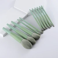 11pcs natural hair green makeup brushes foundation powder eyeshadow eyebrow brush set cosmetic tool profesional