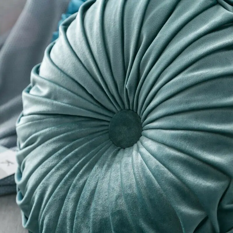 

Newest Home Textile Velvet Pleated Round Solid Color Cushion Pouf Throw Home Modern Solid Color Flower Folds Soft Cushion New