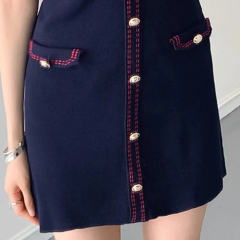 

2021 Summer A-Line Dress Women Elastic Bodycon Mini Robe Sexy Casual Vintage Single-breasted Dresses Ladies Vestido De Mujer New