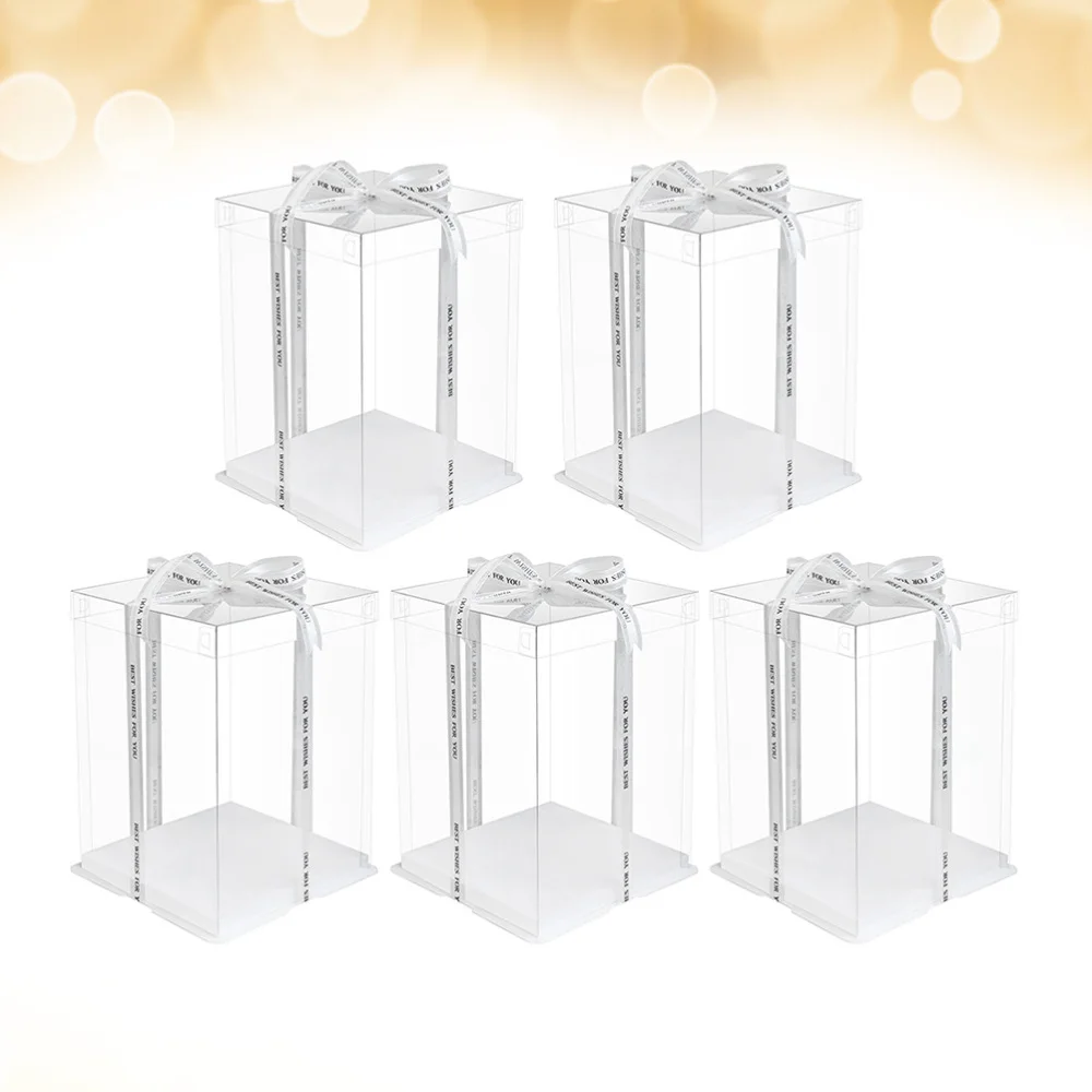 

5pcs Transparent Birthday Cake Box Cake Packaging Boxes Organizer Cake Case For Home Dessert Shop (Single Layer,without