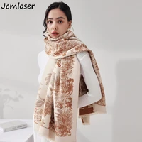 2021 luxury floral print scarf for women warmer winter cashmere pashmina scarves shawls female thick blanket wraps foulard