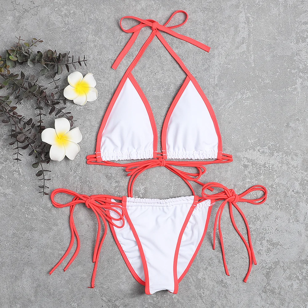 

Sexy Triangle Bikini 2021 Lace-up Women Swimsuit Thong Biquini Female Swimwear Beach Wear Bathing Suit