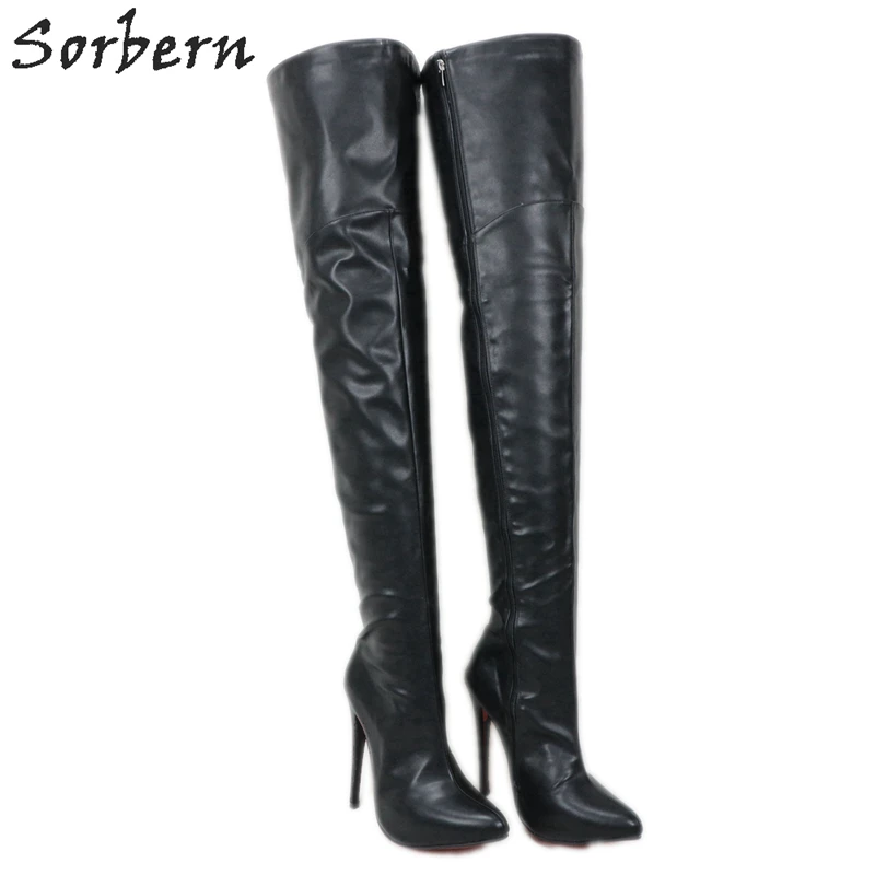 Black 16cm Heel Sorbern/ботинки 12 см, 14 см, 16 см; женские ботфорты с острым носком и острым каблуком; унисекс; большие размеры 5-15 - Цвет: Black 16cm Heel