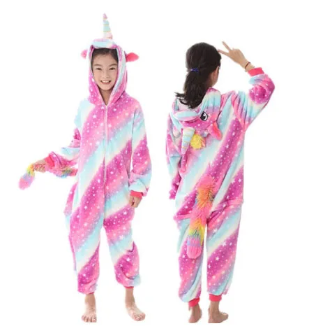 Sky Horse Onesie/Детская Пижама кигуруми с единорогом; зимняя Пижама с пандой; Пижама с единорогом для мальчиков и девочек; Фланелевая пижама с животными для костюмированной вечеринки; одежда для сна с капюшоном - Цвет: Sky Horse