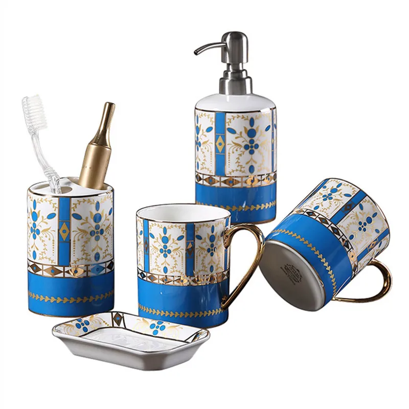 Bathroom Set Porcelain Gilded Years Toothbrush Rack Soap Tray Lotion Dispenser Washingroom Decoration Supplies | Дом и сад