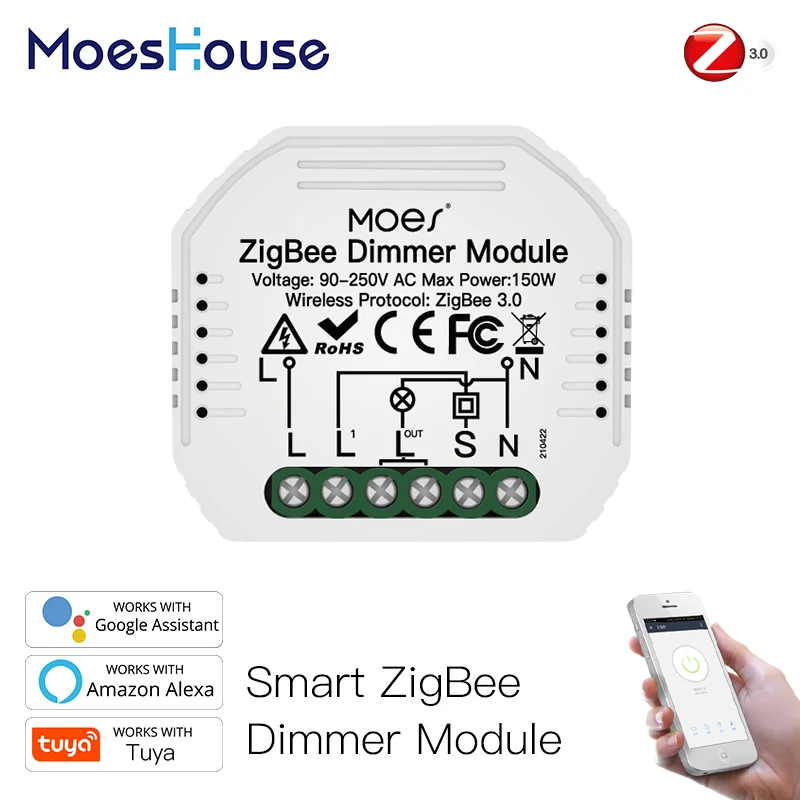 

MoesHouse Mini DIY Tuya ZigBee 3.0 Smart Dimmer Switch Module Hub Required Smart Life App Alexa Google Home Voice Control 1/2Way