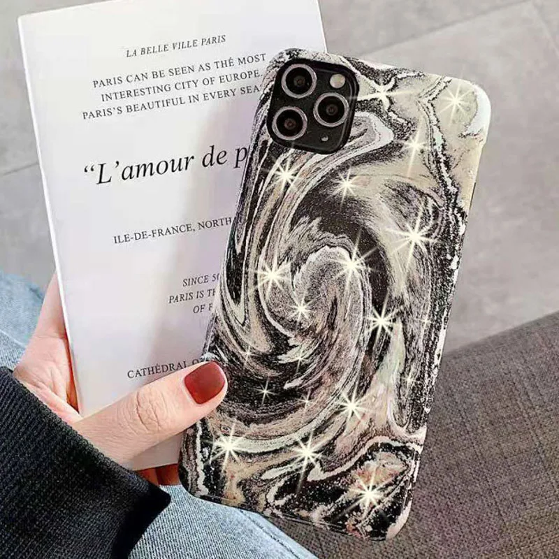 

Shinning Glitter Quicksand Hard Phone Cover for IPhone 11 Pro Max XR XS MAX X 6 6S 7 8 Plus SE 2020 Bling Hard PC Marble Case