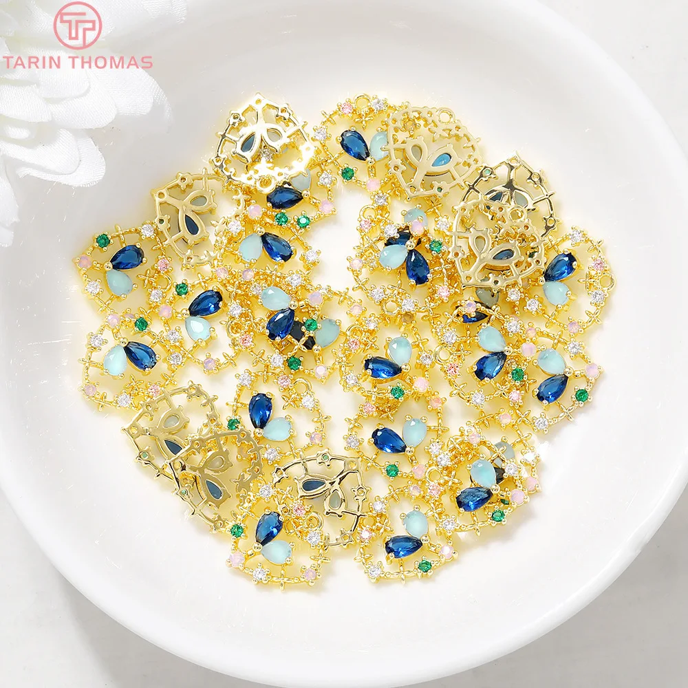 

4PCS 14x15MM Hole 1MM 24K Gold Color Brass with Zircon Heart Charms Pendants High Quality Diy Jewelry Accessories