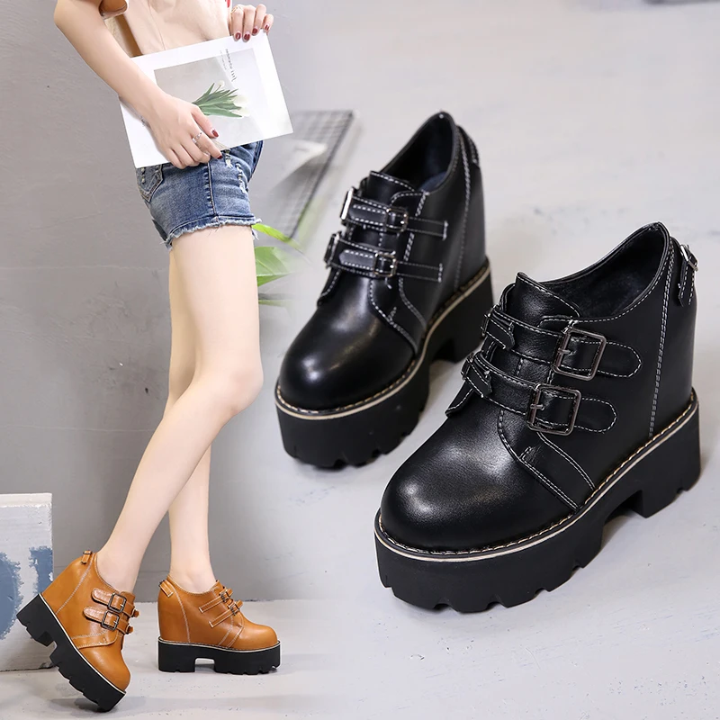 

Women's shoes increased inside autumn 2019 new single shoes thick heel waterproof platform British thick sole muffin shoes