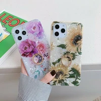 luxury flower glossy shockproof soft tpu bracket phone case for iphone 11 pro xs max xr 12 mini 7 8 plus with finger ring cover