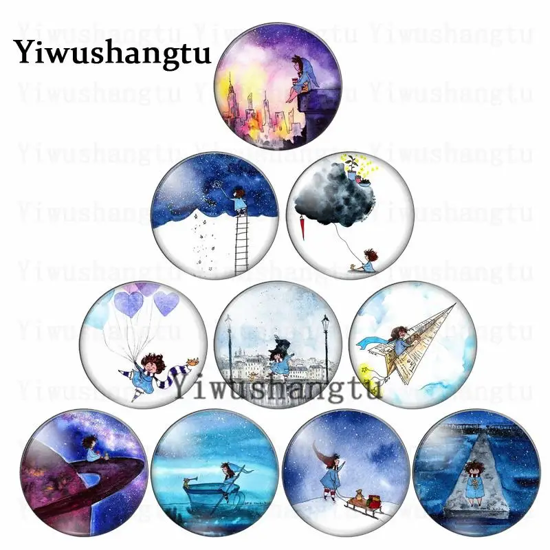 

Cartoon girl Dreams of good wishes 12mm/20mm/25mm/30mm round photo glass demonstration flat cabochon back making discoveries