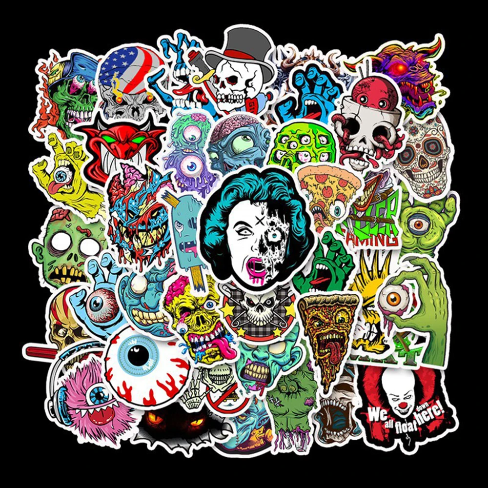 

50pcs Terror Series Horro Sticker Graffiti Skeleton Dark Funny Cartoon Stickers DIY Sticker Toys For Skateboard Guitar Fridge