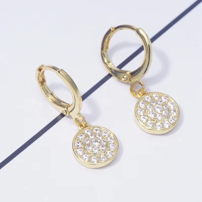Micro Pave AAA циркониевые Стразы, круглые серьги-кольца для женщин и девушек, подарок, позолоченные серьги, модные ювелирные изделия, сережки