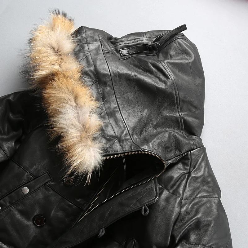 

2021 New AVFLY Black EU Size Long Sheepskin Jacket Men Winter Thick Warm Russian Leather Down Coats