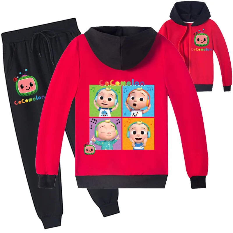 

New Zipper Jackets Boys & Girls Kids Cute Cartoon Hoodie Set Trousers Outfit Sweatshirt Tops+Pants Outfits 2pcs Set Kid Clothes