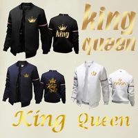 lovers clothes couple jacket king or queen zipper jackets baseball uniform solid color slim fit casual outdoor running sports