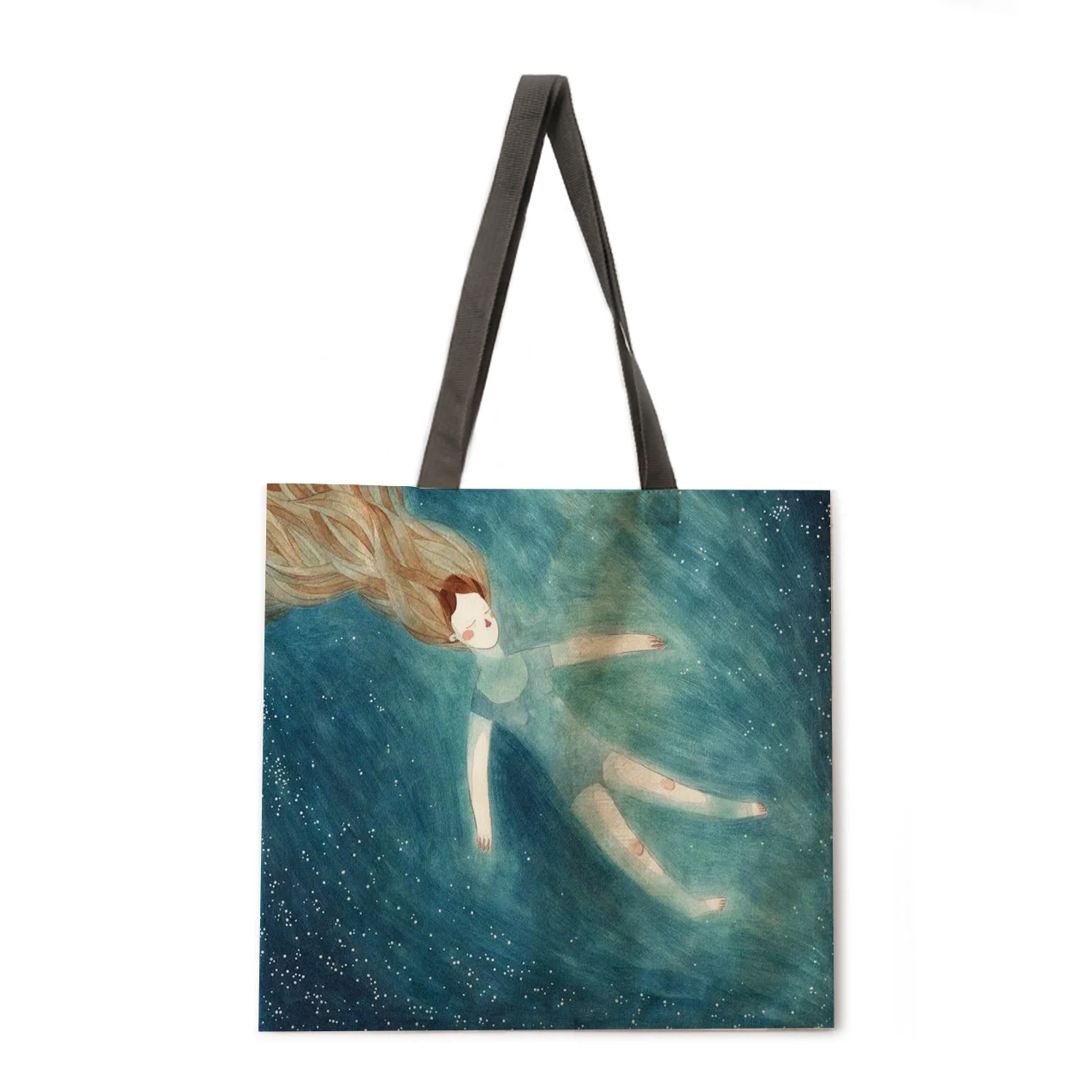 

Ladies Shoulder Bag Starry Sky Mermaid Printed Tote Bag Leisure Outdoor Beach Bag Daily Handbag Environmental Shopping Bag