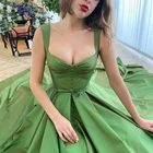 Зеленые атласные корсеты и бюстье A-Line платье для выпускного вечера элегантные ремни вечернее платье размера плюс Разделение вечерние платья