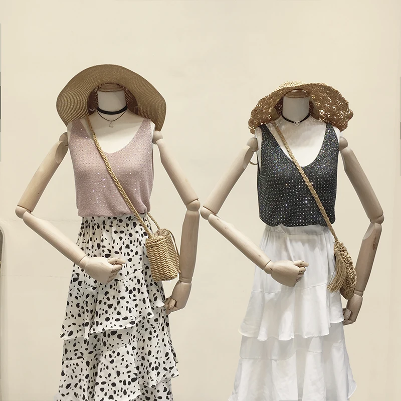 Вязаный жилет женский с V-образным вырезом стразы без рукавов ледяной шелк