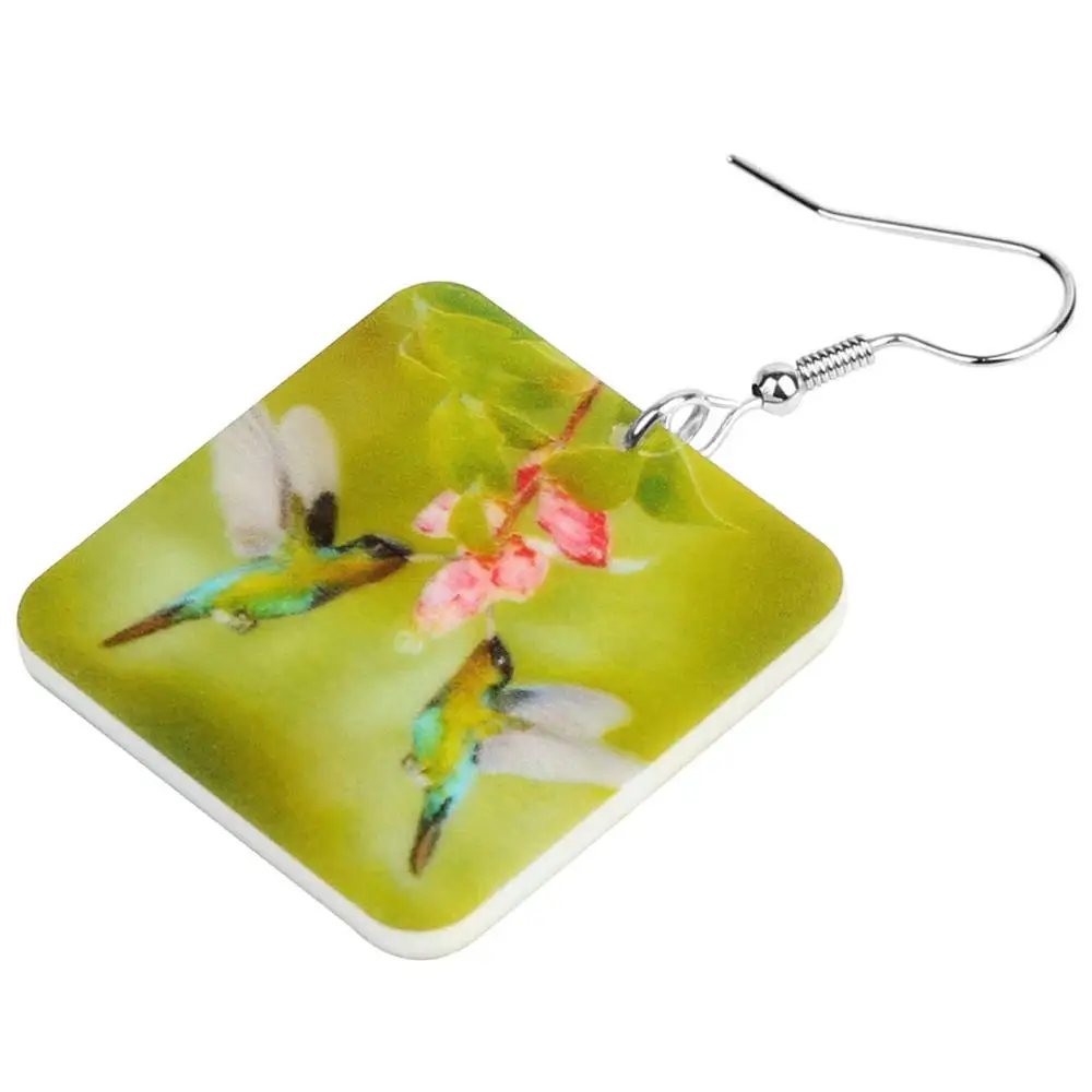 акриловые квадратные зеленые серьги Колибри цветок Большая Птица Животное