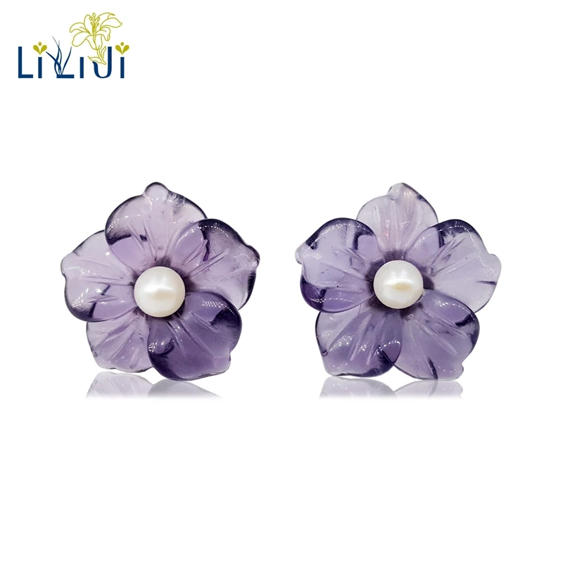 Уникальные серьги гвоздики LiiJi из искусственного серебра с натуральным