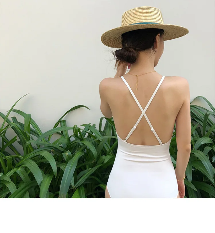 

1 Piece White Swimsuit Korean Casual Swim Wear New Bikini Swimming Suit Beach Wear Women Moda Praia Swimming Accessories BI50OS