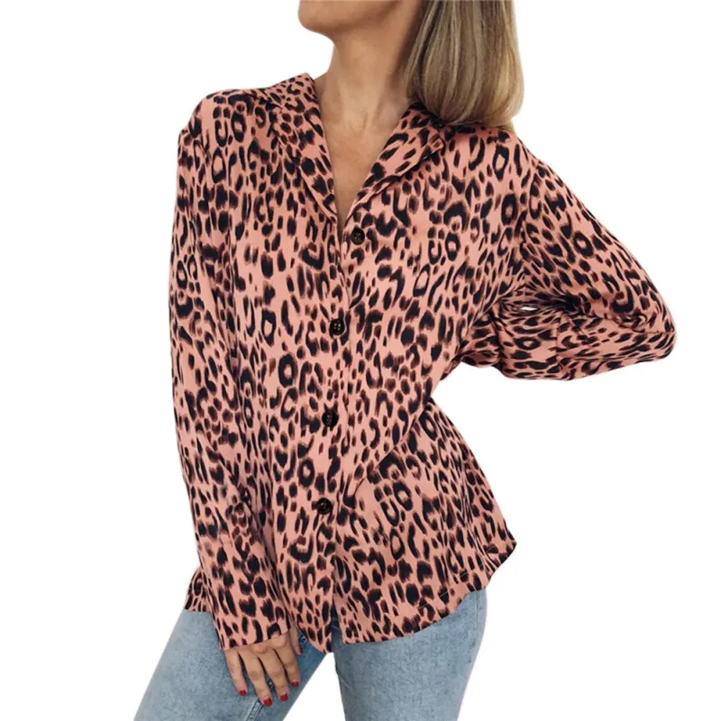 Женские блузки сексуальная леопардовая блузка рубашка с длинным рукавом и v