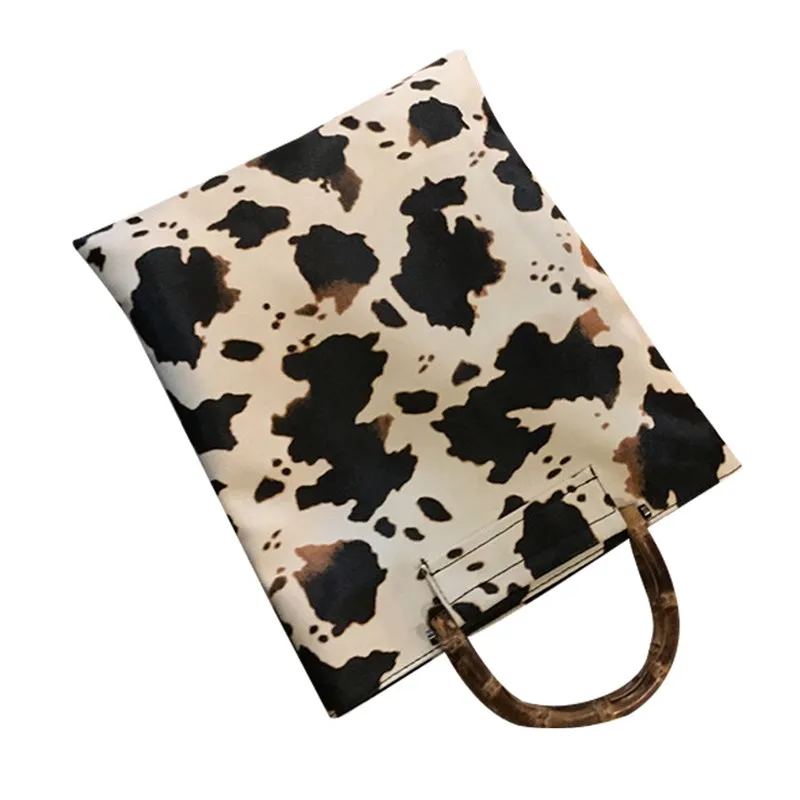 

Large shopping bag 2020 summer new bamboo tote bag simple retro bolcas femeninas portable cow pattern bag female bolsa de luxo
