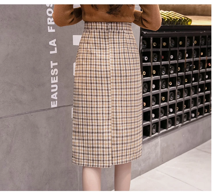 Винтажная Клетчатая Шерстяная Юбка с высокой талией трапециевидные юбки