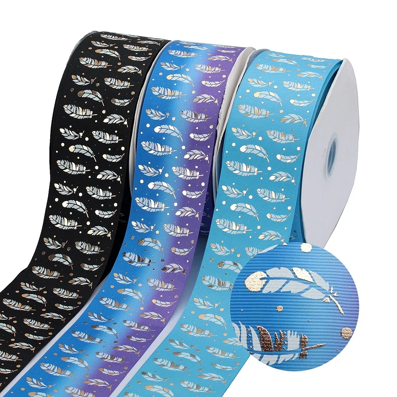 Золотая фольга 3 дюйма 75 мм и корсажная лента с принтом перьев сияющими чернилами