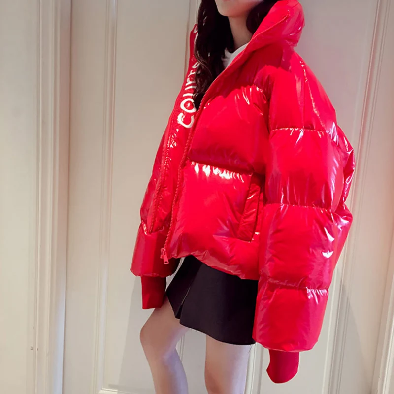 90% белый пуховик на утином пуху 2019 зимний глянцевый Женская водонепроницаемая