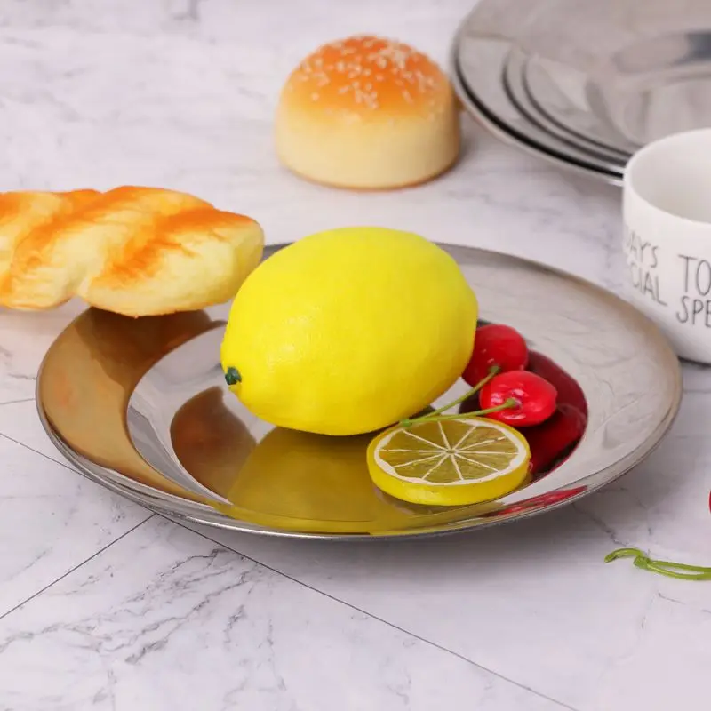 Круглая обеденная тарелка из нержавеющей стали поднос пищевой контейнер посуда