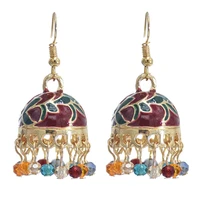 afghan ethnic jewelry colorful crystal beads tassel indian jhumka earrings for women vintage floral enamel bollywood jewelry