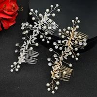 a429 trendy leaf wedding comb pearl bridal hair clips bridal headpiece women tiara crystal bride head decorative jewelry