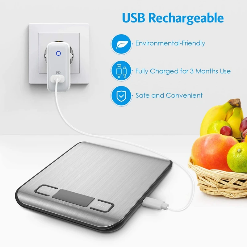 Цифровые кухонные весы 11 фунтов/5 кг пищевые из нержавеющей стали с Usb